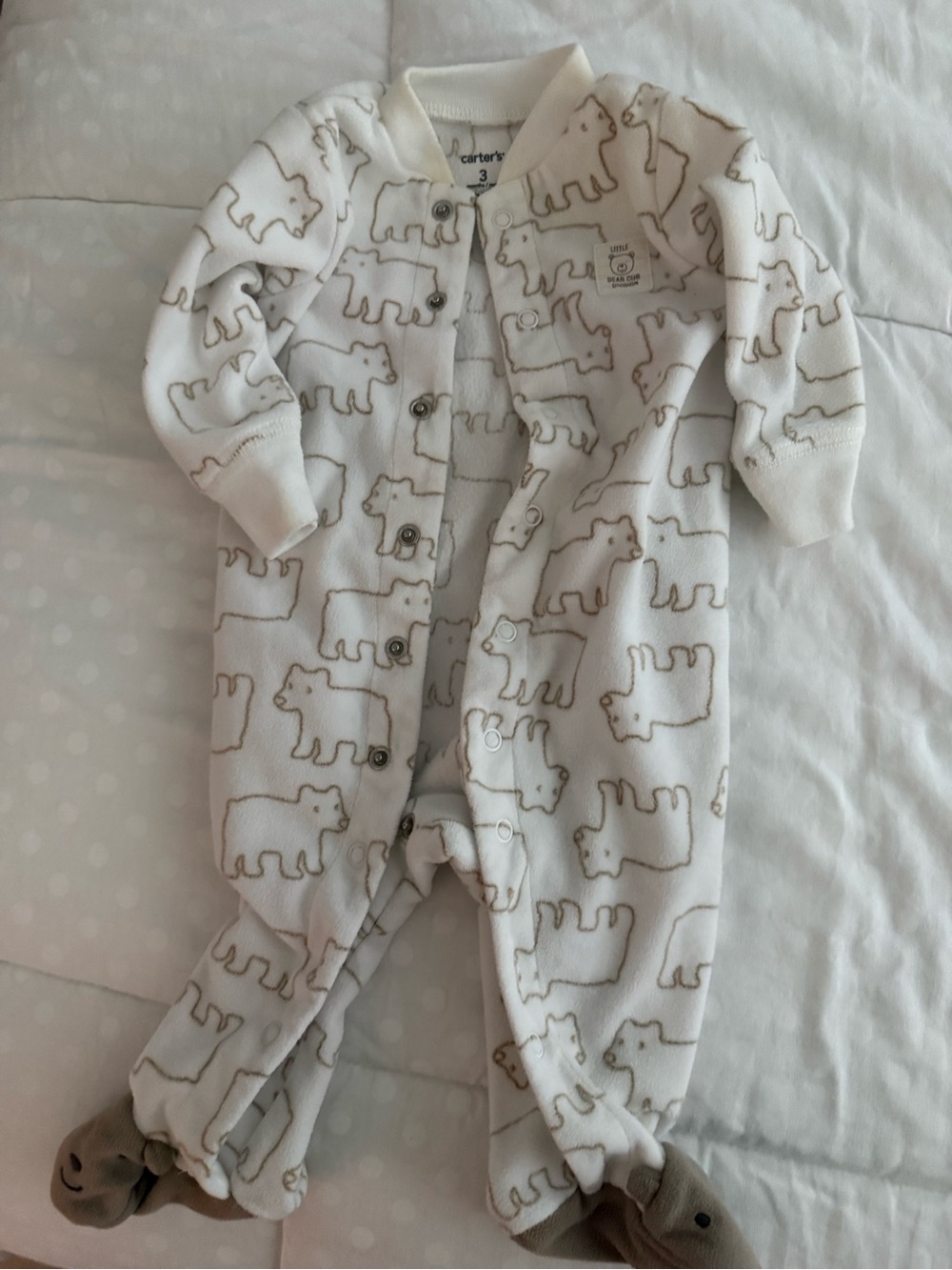 Carter's White and Beige Bear Footed One-Piece
